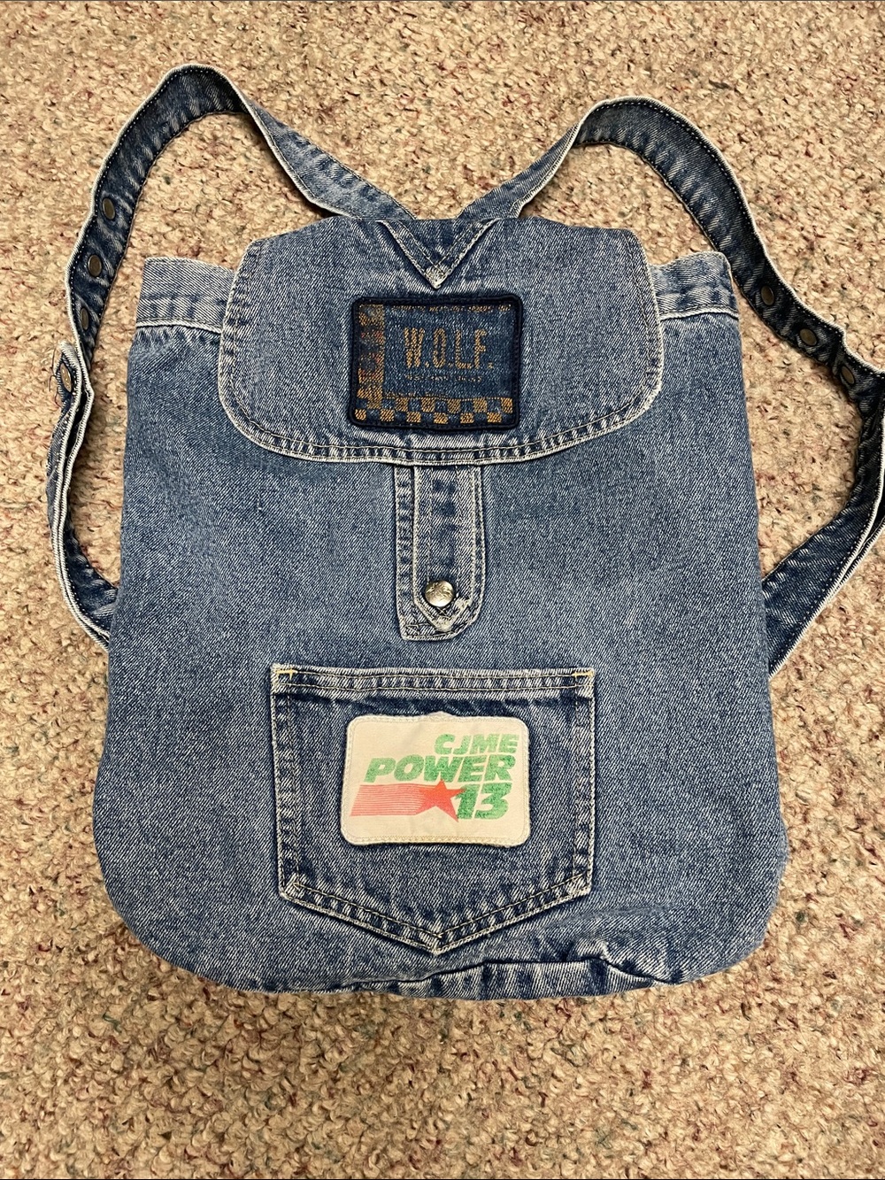 Vintage 80s wolf Denim Backpack with Pocket Patch -